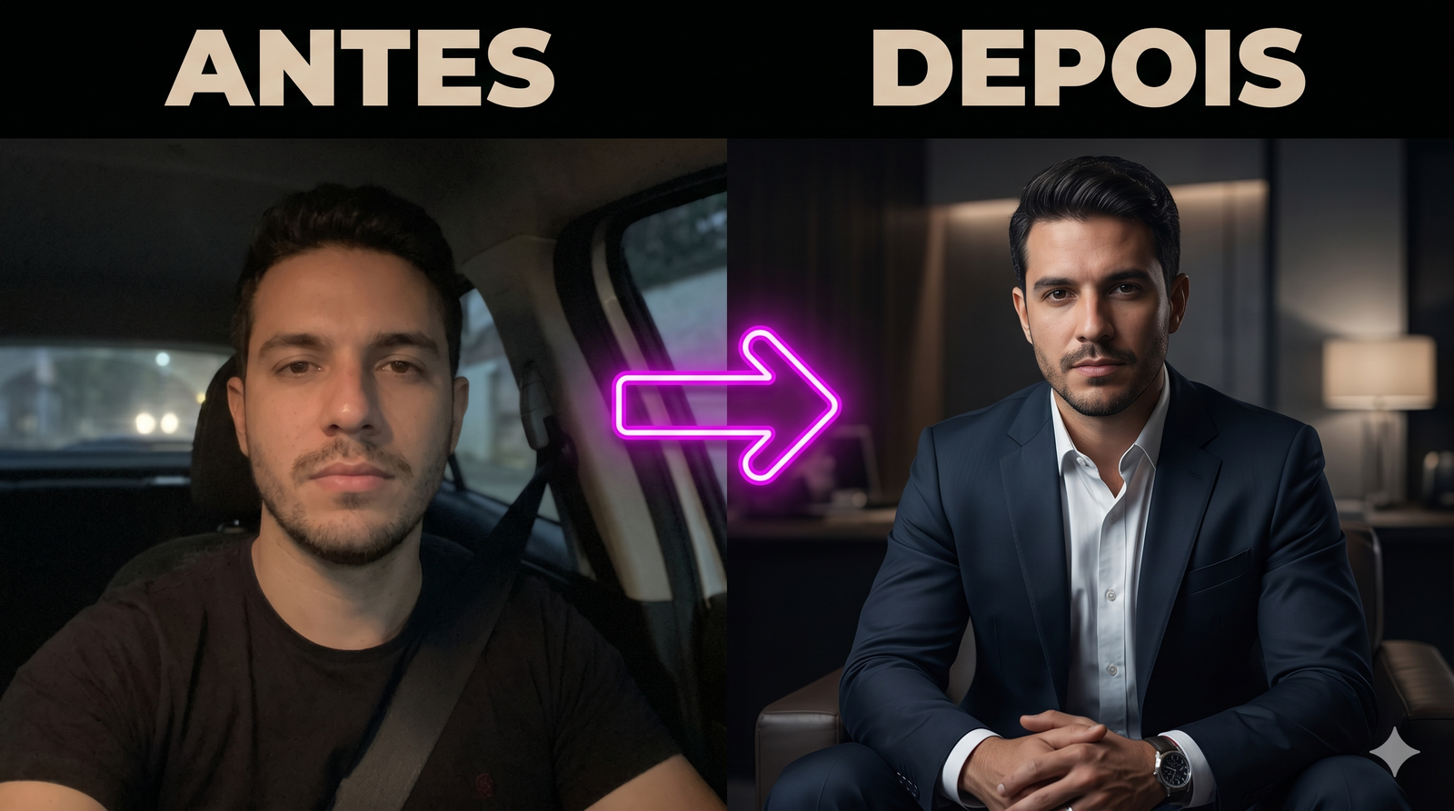 Resultado: foto amadora vs. foto de estúdio gerada com o Código Fotografia Zero